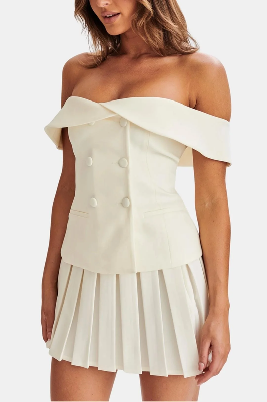 Women's Off-Shoulder Button Detail Mini Dress Set