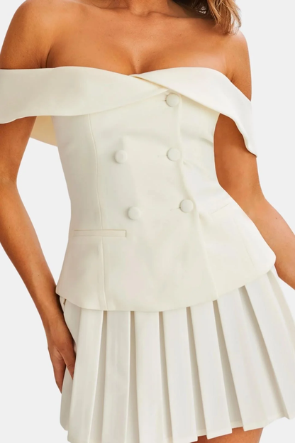 Women's Off-Shoulder Button Detail Mini Dress Set