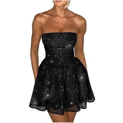 Plus Size Fall Dresses Women'S Strapless Mini Dress, Glitter Tulles Homecoming Dresses for Teens, a Line Short Prom Cocktail Gown with Bow Black M