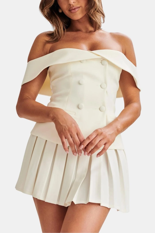 Women's Off-Shoulder Button Detail Mini Dress Set