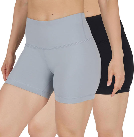 High Waist Power Flex Yoga Shorts - Tummy Control Biker Shorts for Women 2 Pack