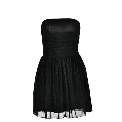 Plus Size Fall Dresses Women'S Strapless Mini Dress, Glitter Tulles Homecoming Dresses for Teens, a Line Short Prom Cocktail Gown with Bow Black M