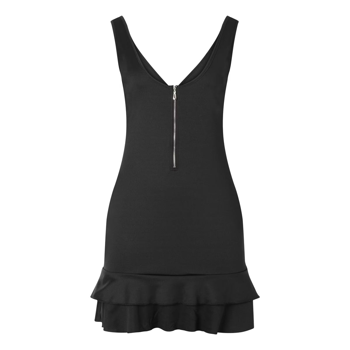 Womens Fashion Knee Length Solid Bodycon Dresses Black Sexy Ruffle Sleeve Sleeveless Deep V-Neck plus Size Ladies Dresses