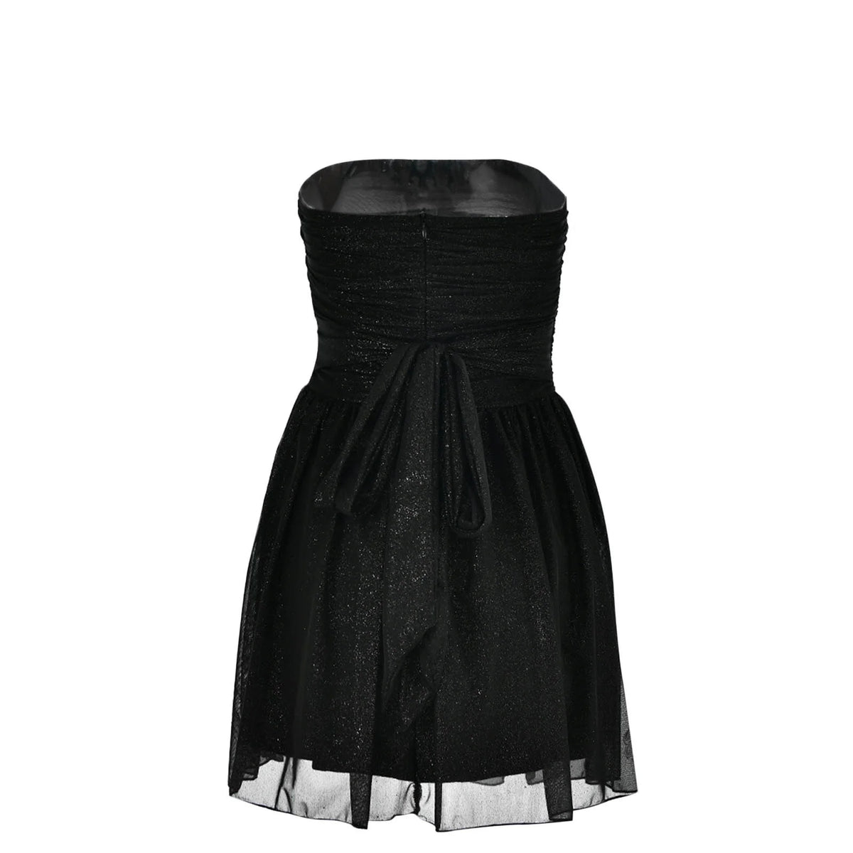 Plus Size Fall Dresses Women'S Strapless Mini Dress, Glitter Tulles Homecoming Dresses for Teens, a Line Short Prom Cocktail Gown with Bow Black M