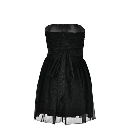 Plus Size Fall Dresses Women'S Strapless Mini Dress, Glitter Tulles Homecoming Dresses for Teens, a Line Short Prom Cocktail Gown with Bow Black M