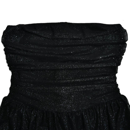 Plus Size Fall Dresses Women'S Strapless Mini Dress, Glitter Tulles Homecoming Dresses for Teens, a Line Short Prom Cocktail Gown with Bow Black M